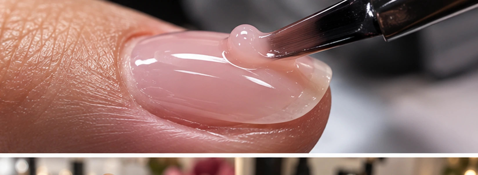 Builder gel being placed through the centre of a natural nail to create controlled structure